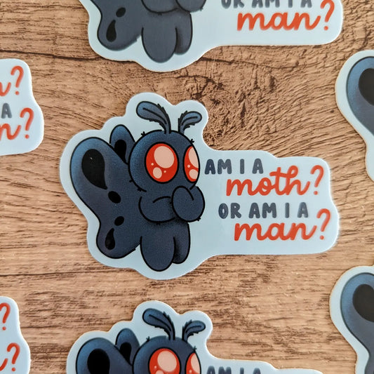 Man or Moth? - Cute Cryptid Mothman Spooky Vinyl Sticker
