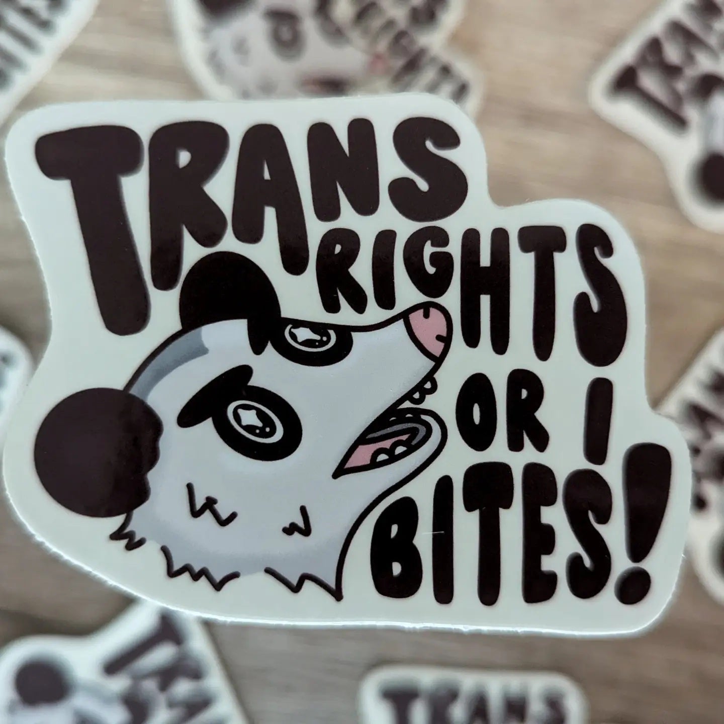 Trans Rights or I Bites - Cute Glitter Possum Vinyl Sticker
