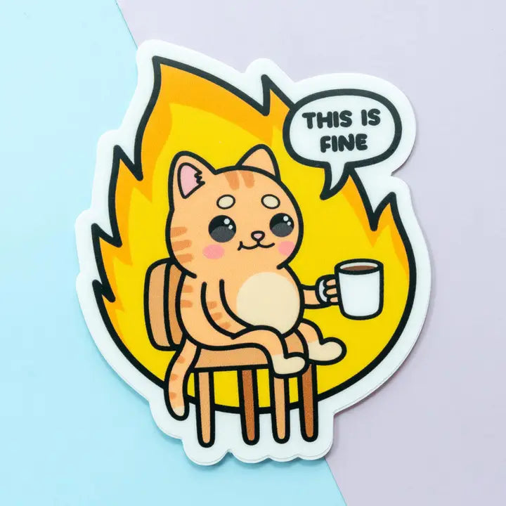 Funny Cute Kawaii Cat Meme This Is Fine Vinyl Stickers