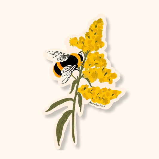 Bumblebee On Goldenrod Waterproof Vinyl Diecut Sticker
