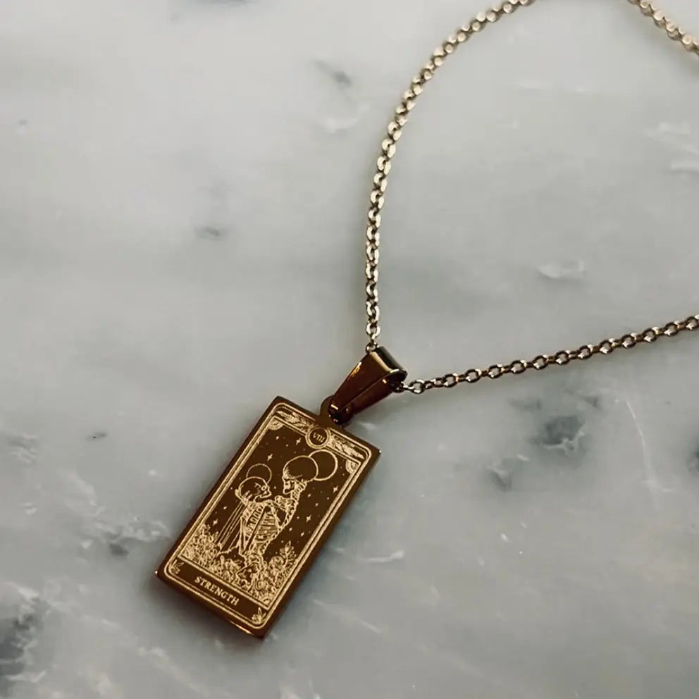 Strength Tarot Card Necklace in Gold