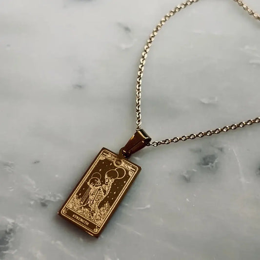 Strength Tarot Card Necklace in Gold