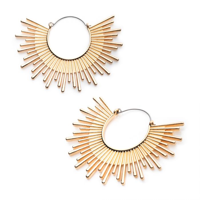Steel with Gold PVD Sunbeam Design Plug Hoops