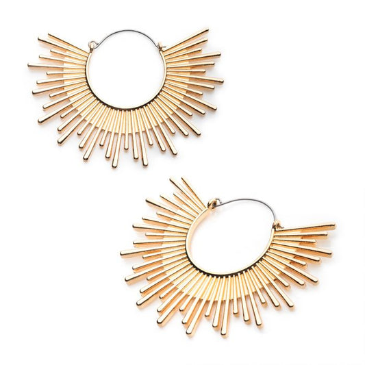 Steel with Gold PVD Sunbeam Design Plug Hoops