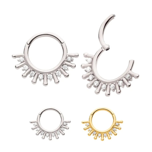 Sunshine Rays With Prong CZ Hinged Hoop