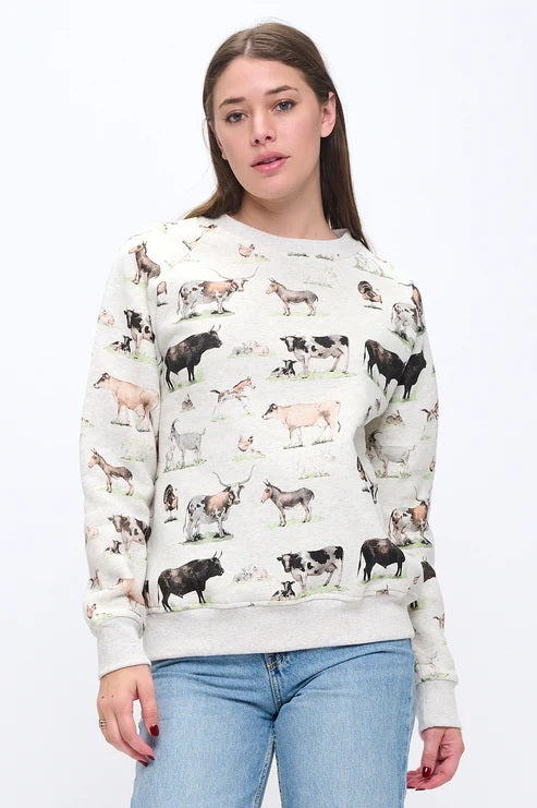 Farm Animals Print Sweatshirt