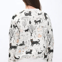 Whimsical Cat Forest Print Sweatshirt