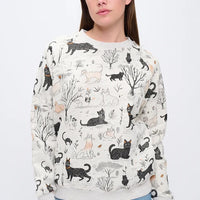 Whimsical Cat Forest Print Sweatshirt