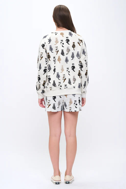 Whimsical Cat Tails Print Sweatshirt