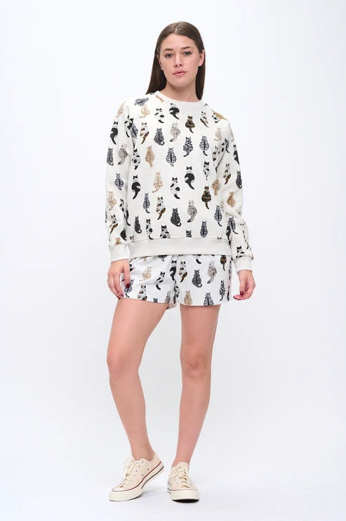 Whimsical Cat Tails Print Sweatshirt