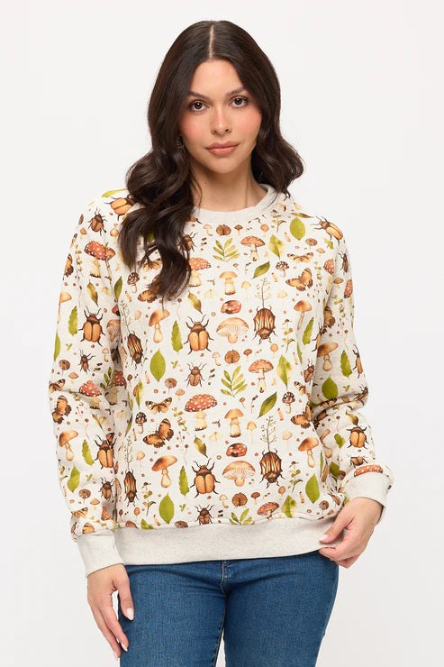 Mushrooms And Bugs Print Sweatshirt
