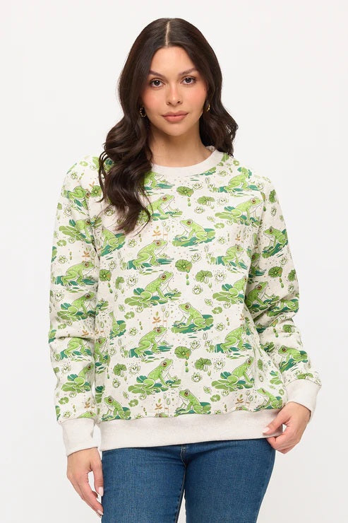 Lily Pads And Frogs Print Sweatshirt