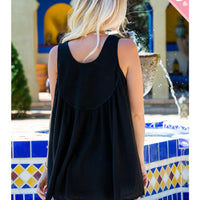 Black Plus Size Lace Trim Button Tank