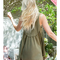 Dusty Sage Plus Size Lace Trim Button Tank