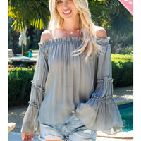 Grey Plus Size Off Shoulder Tiered Sleeve Top