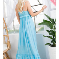 Sky Blue Plus Size Ruffle V Neck Maxi Dress
