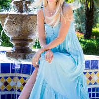 SKY BLUE SMOCKED BODICE MAXI DRESS