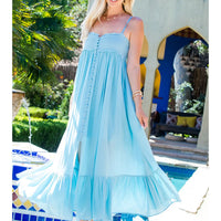 SKY BLUE SMOCKED BODICE MAXI DRESS