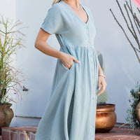 Misty Blue Plus Size Button Down Midi Dress
