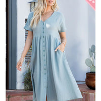 Misty Blue Plus Size Button Down Midi Dress