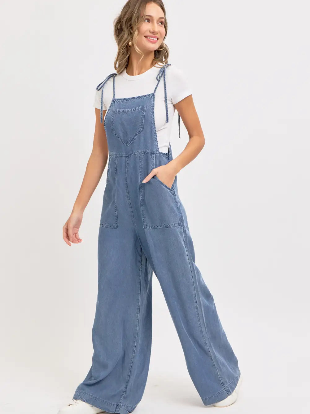 Denim Relaxed Wide Leg Overall Jumpsuit
