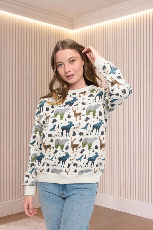 Woodland Wildlife Print Sweatshirt