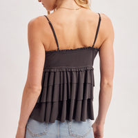 Smocked Tiered Ruffle Babydoll Cami