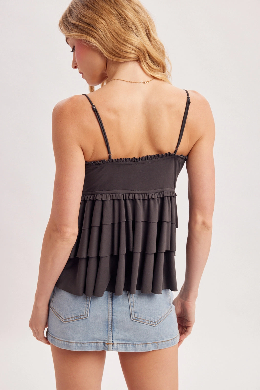 Smocked Tiered Ruffle Babydoll Cami