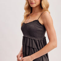 Smocked Tiered Ruffle Babydoll Cami