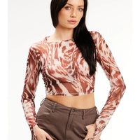Brown Sheer Long Sleeve Top