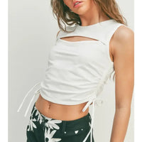 White Sleeveless Cutout Tank Top