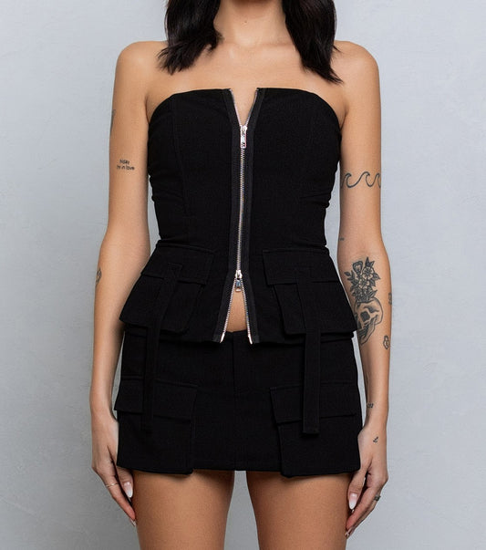 Woven Cargo Zip Up Tube Top