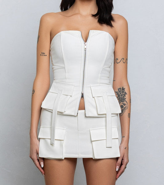 Woven Cargo Zip Up Tube Top