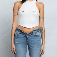 Nipple Ring Ribbed Crop Top