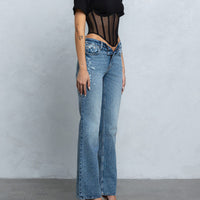 Mesh Bustier Boning Detail Short Slv Top