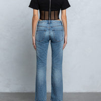 Mesh Bustier Boning Detail Short Slv Top