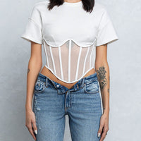 Mesh Bustier Boning Detail Short Sv Top