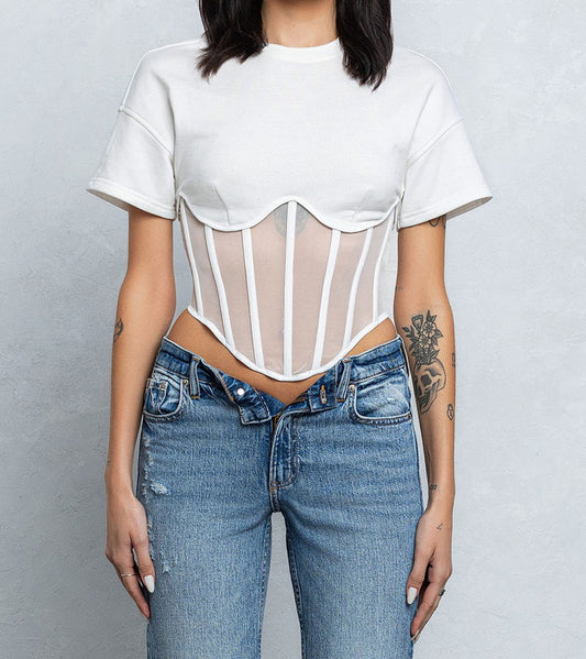 Mesh Bustier Boning Detail Short Sv Top