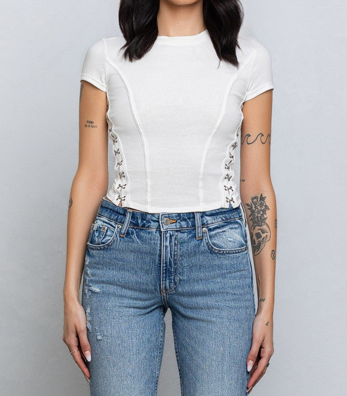 Fine Ribbed Hook & Eye Short Slv Shirt