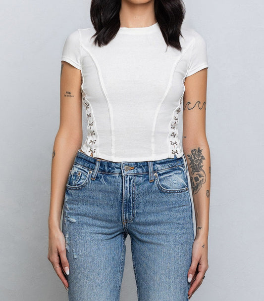 Fine Ribbed Hook & Eye Short Slv Shirt