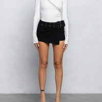 Ribbed Hook & Eye Detail Long Slv Top