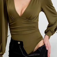 Deep V-Neck Long Sleeve Bodysuit