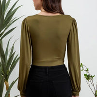 Deep V-Neck Long Sleeve Bodysuit