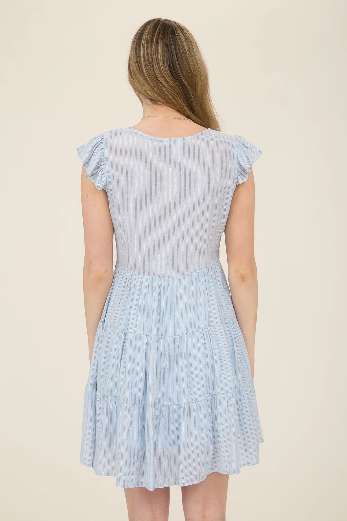 Blue Striped V-Neck Button Down Mini Dress