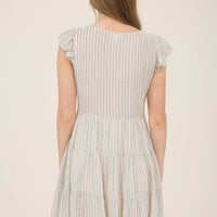 Stripe V-Neck Button Down Tiered Mini Dress