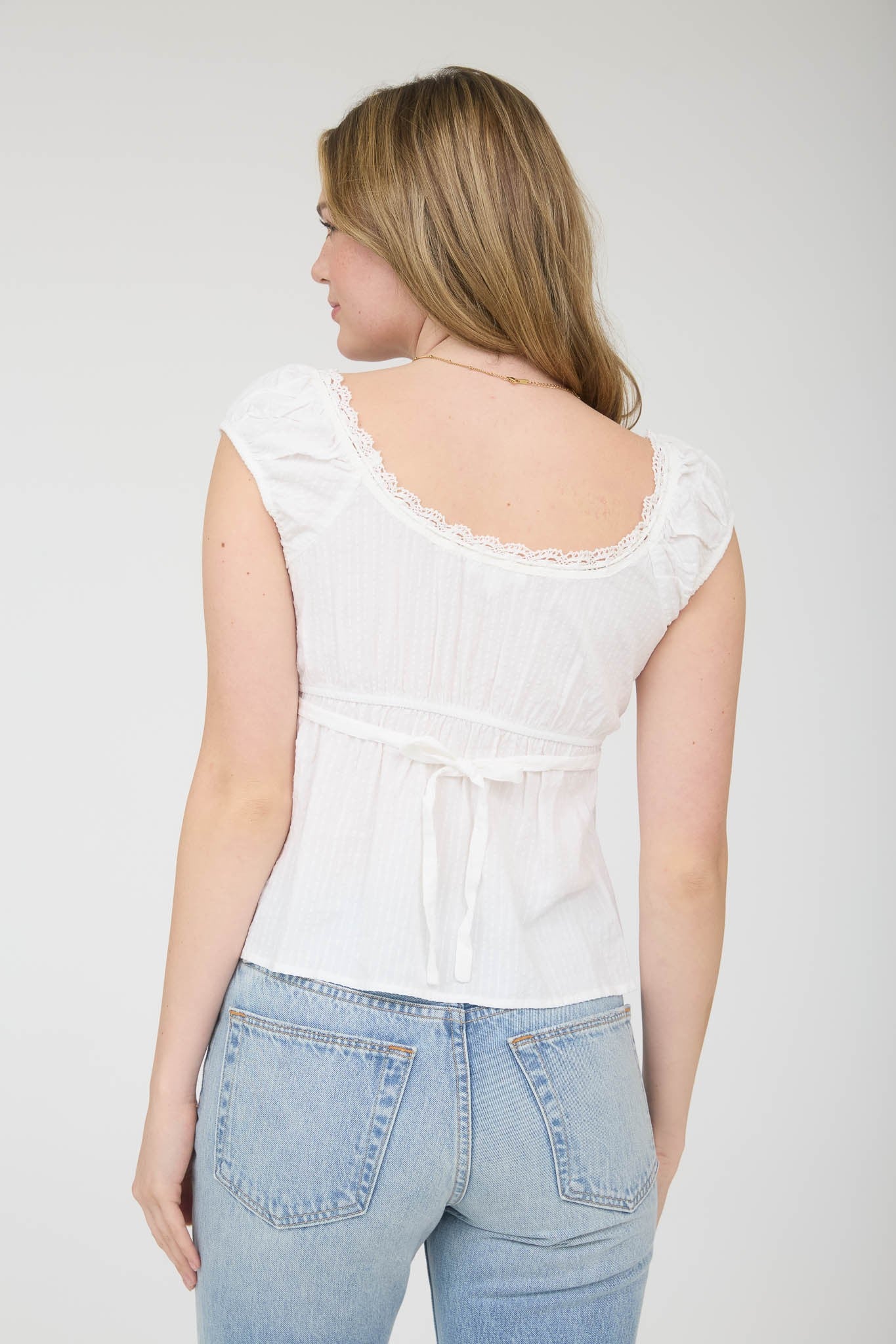 Striped Short Sleeve Top Wtih Lace Trim