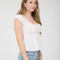 Striped Short Sleeve Top Wtih Lace Trim