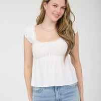 Stripe Lace Trim Front Tie Short Sleeve Top