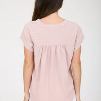 Plus Stripe Pocket Detail Half Button Down Top