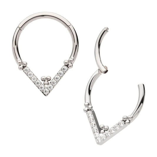 Teardrop CZ And Mini Beads Titanium Hinged Hoop